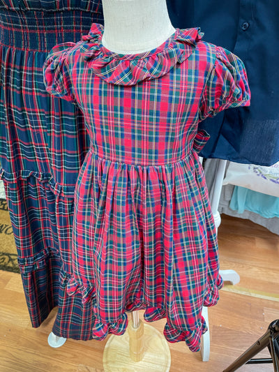 Girls red and navy tartan ruffle dress – Cotton Kids holiday boutique dress