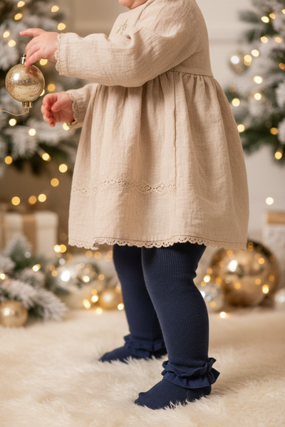 Girls dark navy footless ruffle tights – boutique children’s tights and accessories