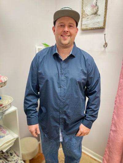 Men’s navy long sleeve dress shirt – classic button up for matching family outfits