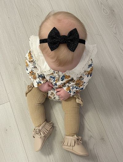 Baby metallic black skinny bow headband – Baby Bling nylon boutique accessory