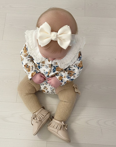 Baby oatmeal satin bow headband – Baby Bling soft nylon boutique bow